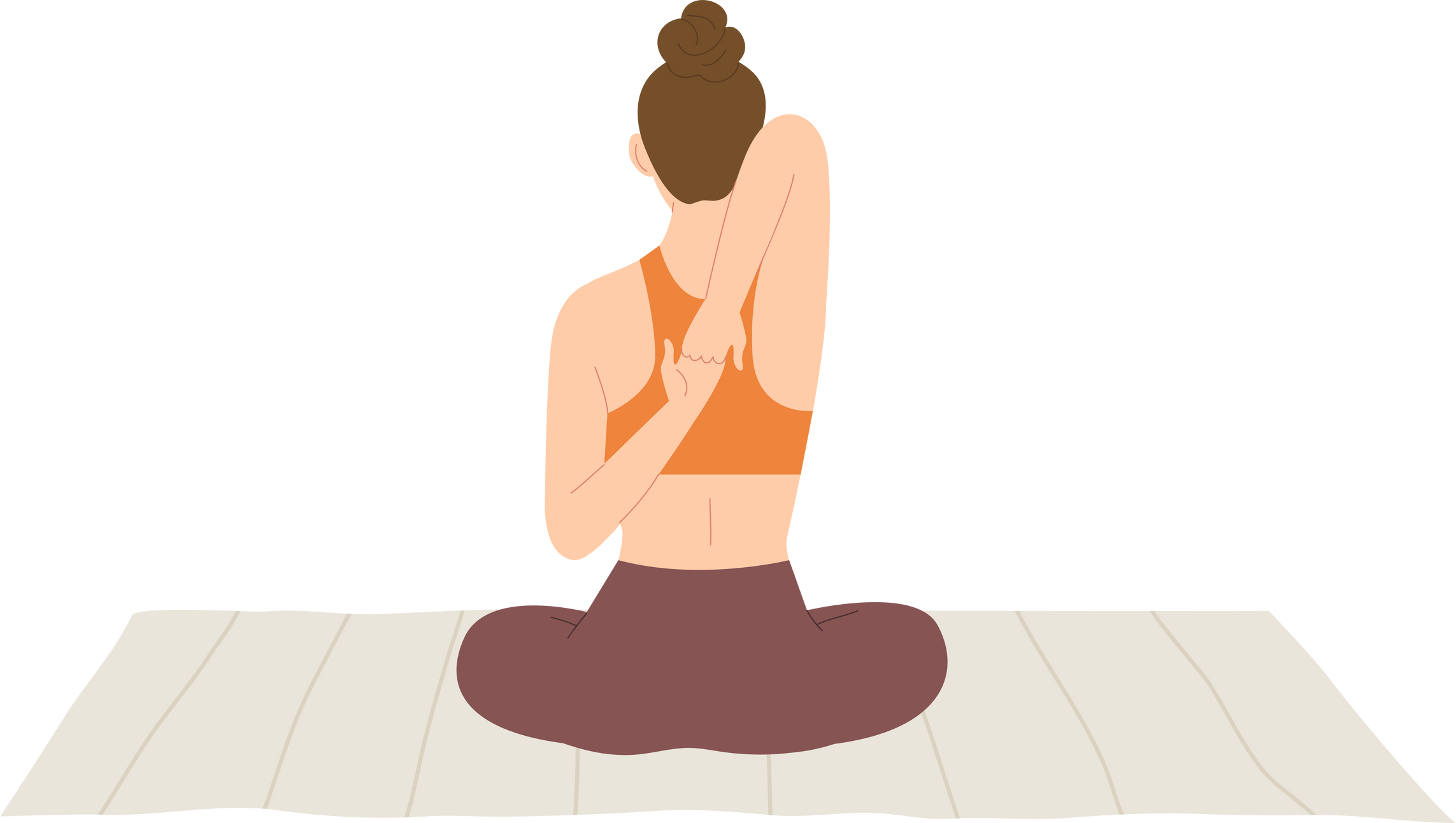Back view of healthy woman do yoga on yoga mat